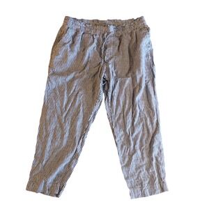 A New Day Womens XXL Blue White Striped Linen Blend Paperbag Waist Cropped Pants